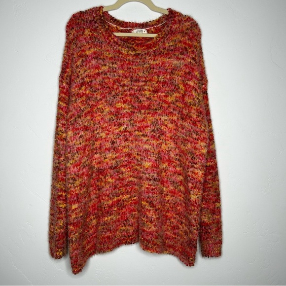 Umgee Vibrant Pink Orange Yellow Brown Autumn Sweater Size 2X Eyelash Knit Soft - Picture 1 of 10